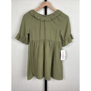 NEW Bonnie Jean 100% Cotton Gauze Tunic Top Girls' Size 14 Olive Green Ruffle